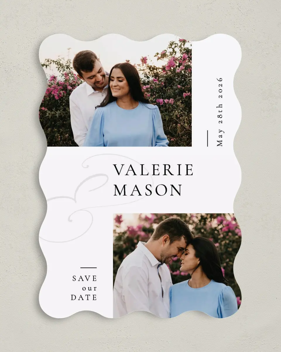 This is a 5" x 7" Save the Date Card called And Love printed in full color on Premium Smooth paper