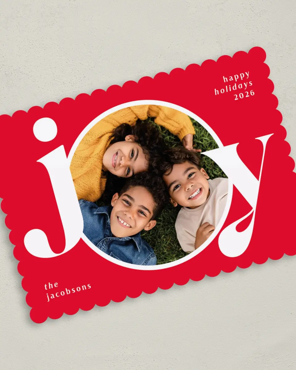 This is a 5" x 7" Christmas Card called Big Bold Joy printed in full color on Premium Smooth paper on Premium Smooth paper on Premium Smooth paper