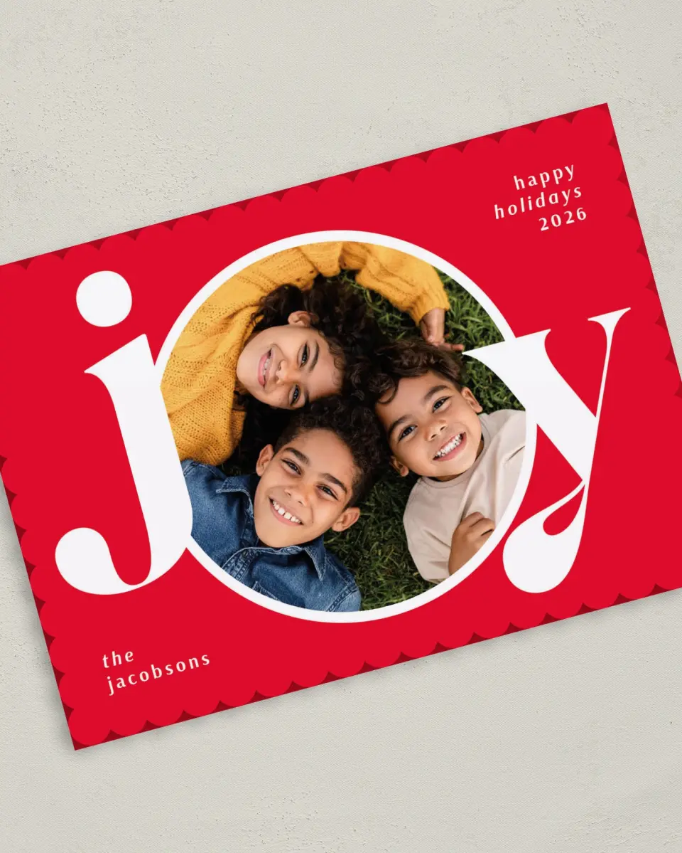 This is a 5" x 7" Christmas Card called Big Bold Joy printed in full color on Premium Smooth paper on Premium Smooth paper on Premium Smooth paper