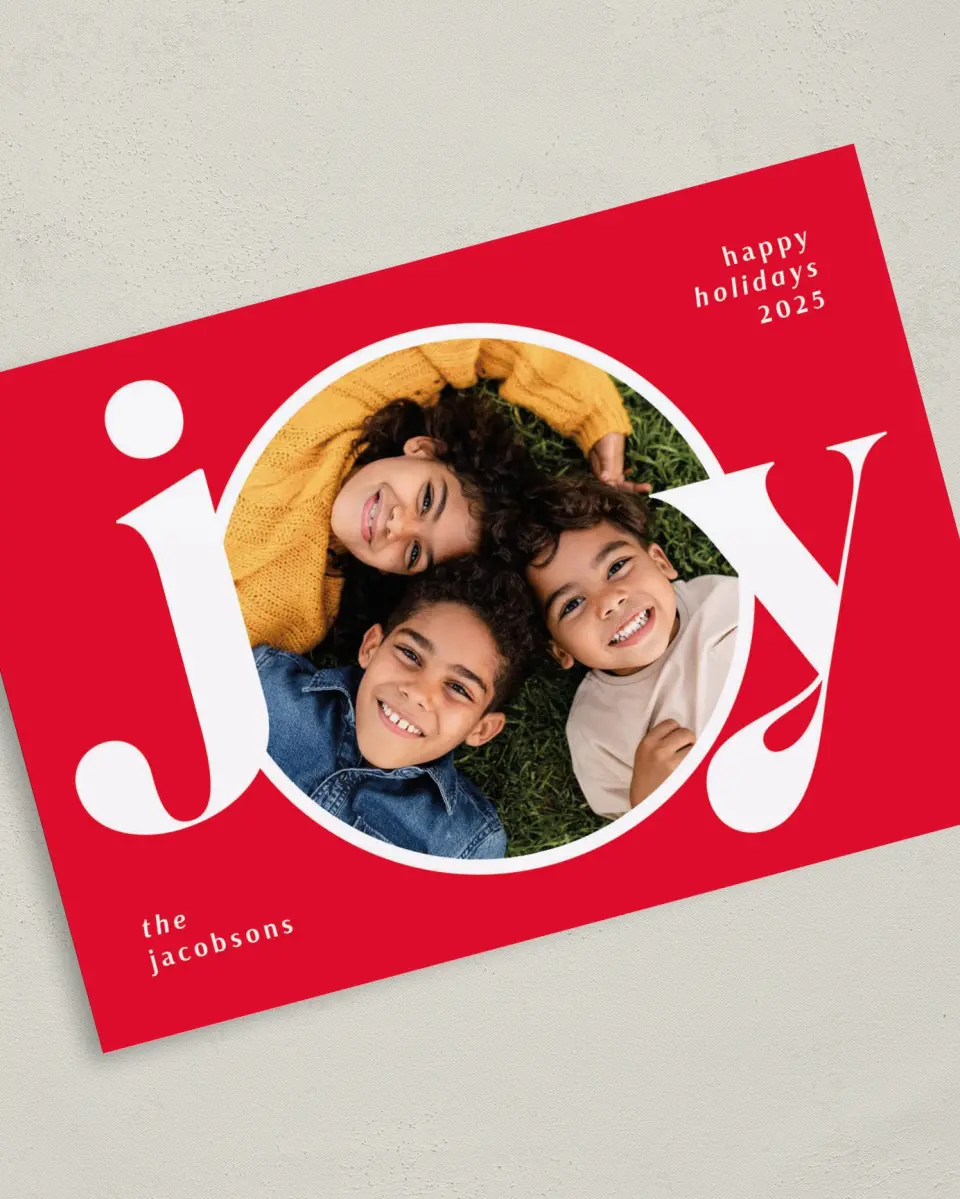 This is a 5" x 7" Christmas Card called Big Bold Joy printed in full color on Premium Smooth paper