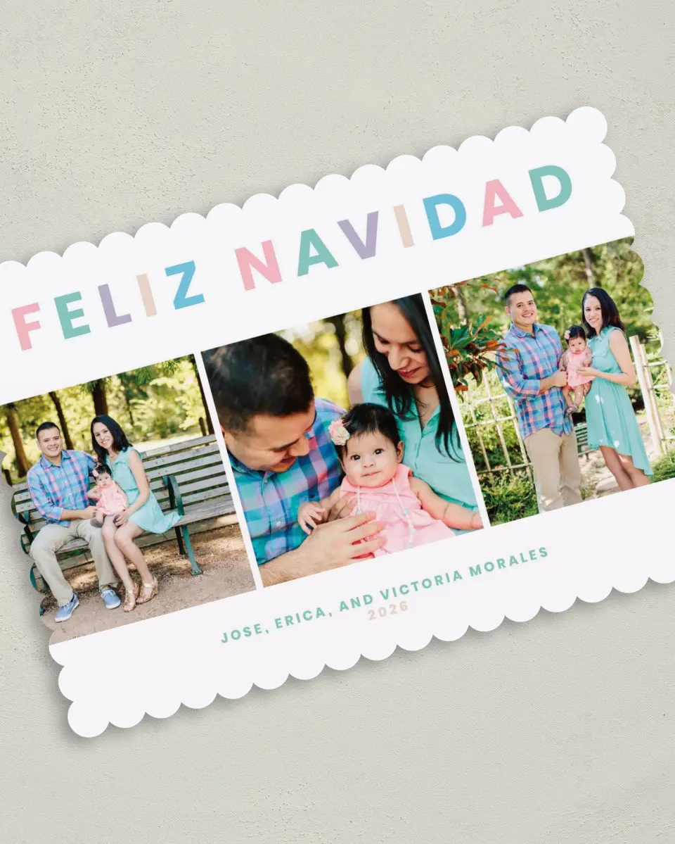 This is a 5" x 7" Christmas Card called Feliz Navidad printed in full color on Premium Smooth paper on Premium Smooth paper on Premium Smooth paper