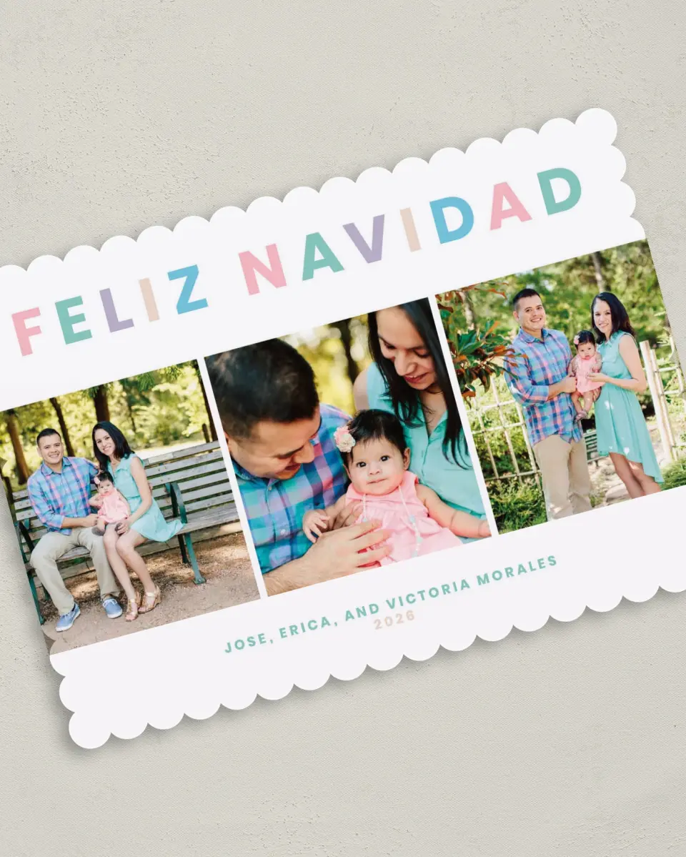 This is a 5" x 7" Christmas Card called Feliz Navidad printed in full color on Premium Smooth paper on Premium Smooth paper on Premium Smooth paper