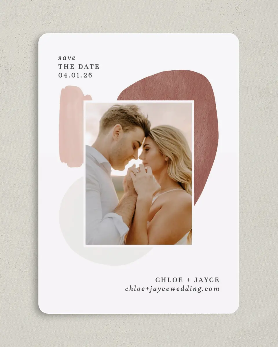 This is a 5" x 7" Save the Date Card called Mod Paint printed in full color on Premium Smooth paper