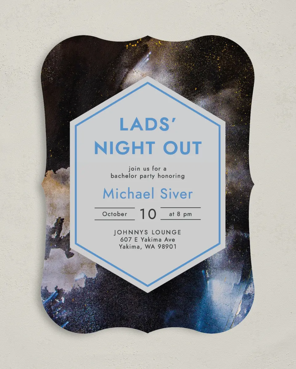 This is a 5" x 7" Bachelor Party Invitation called Faraway Fantasy printed in full color on Premium Smooth paper