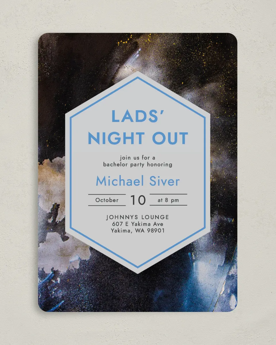 This is a 5" x 7" Bachelor Party Invitation called Faraway Fantasy printed in full color on Premium Smooth paper
