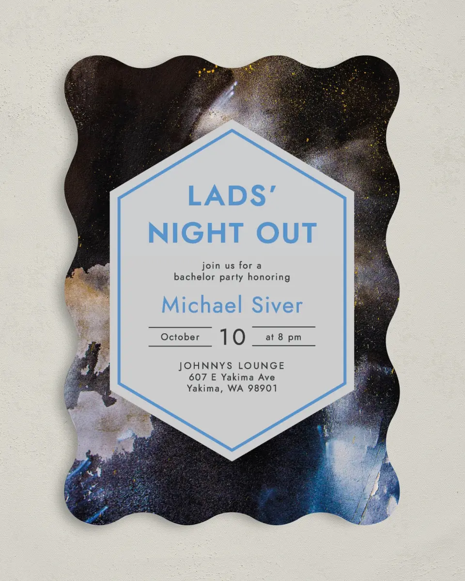 This is a 5" x 7" Bachelor Party Invitation called Faraway Fantasy printed in full color on Premium Smooth paper