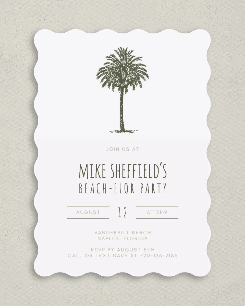 This is a 5" x 7" Bachelor Party Invitation called Softly Stated printed in full color on Premium Smooth paper
