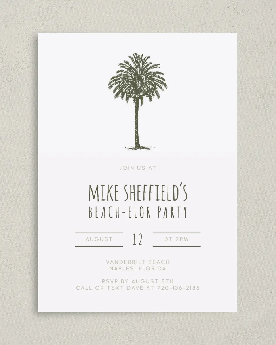 This is a 5" x 7" Bachelor Party Invitation called Softly Stated printed in full color on Premium Smooth paper