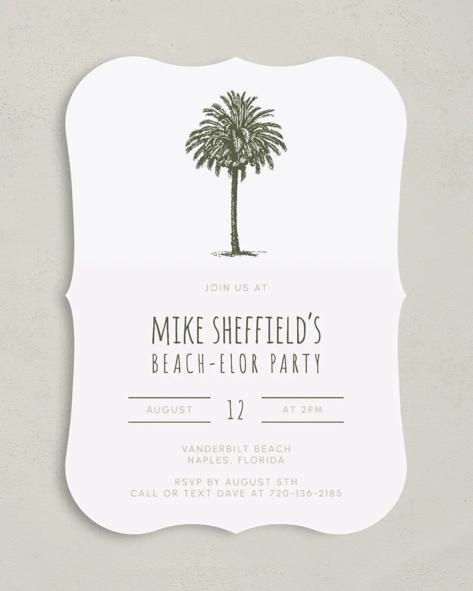 This is a 5" x 7" Bachelor Party Invitation called Softly Stated printed in full color on Premium Smooth paper