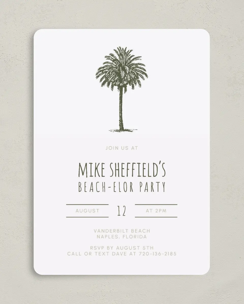 This is a 5" x 7" Bachelor Party Invitation called Softly Stated printed in full color on Premium Smooth paper