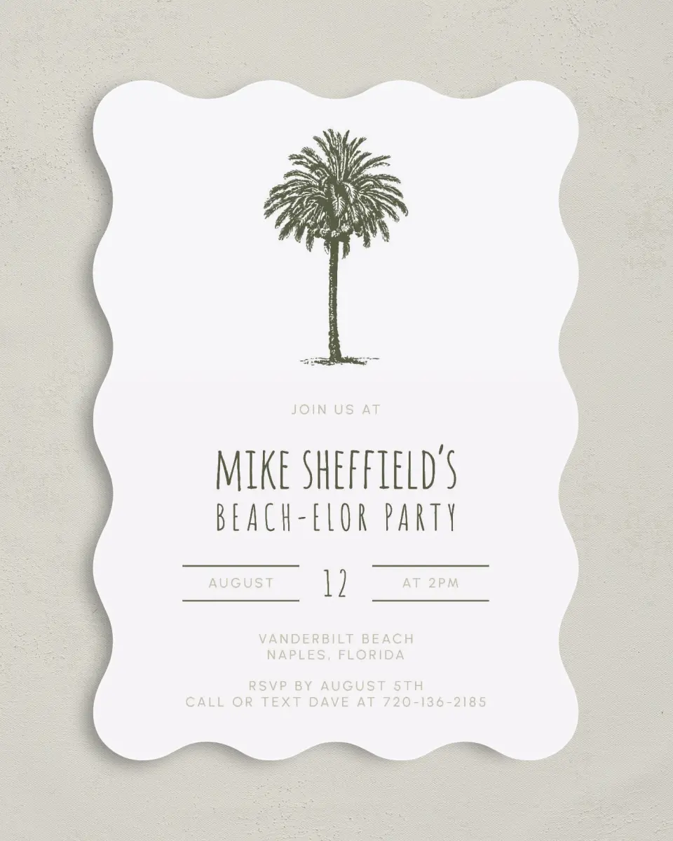This is a 5" x 7" Bachelor Party Invitation called Softly Stated printed in full color on Premium Smooth paper