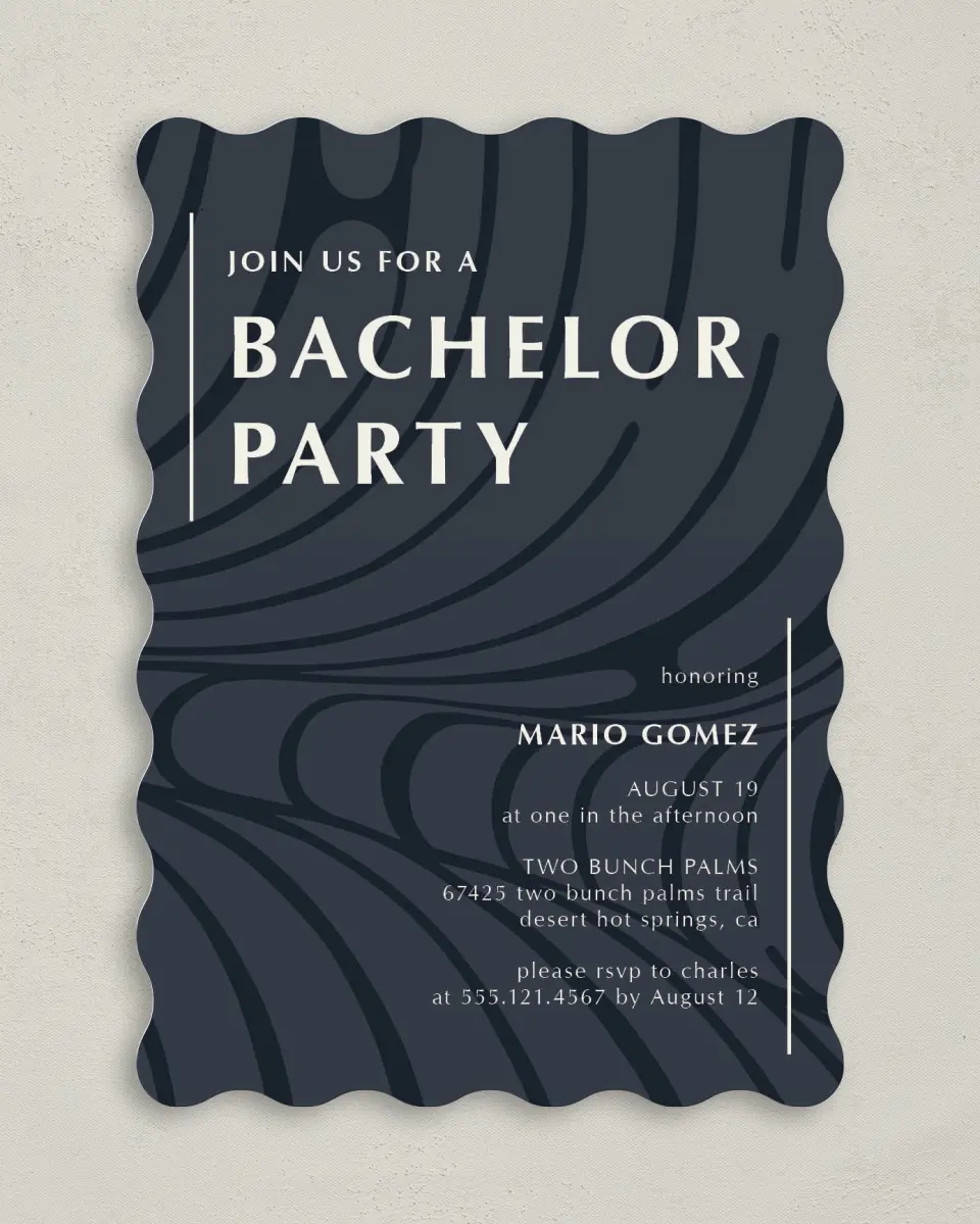 This is a 5" x 7" Bachelor Party Invitation called Contemporary Mister printed in full color on Premium Smooth paper