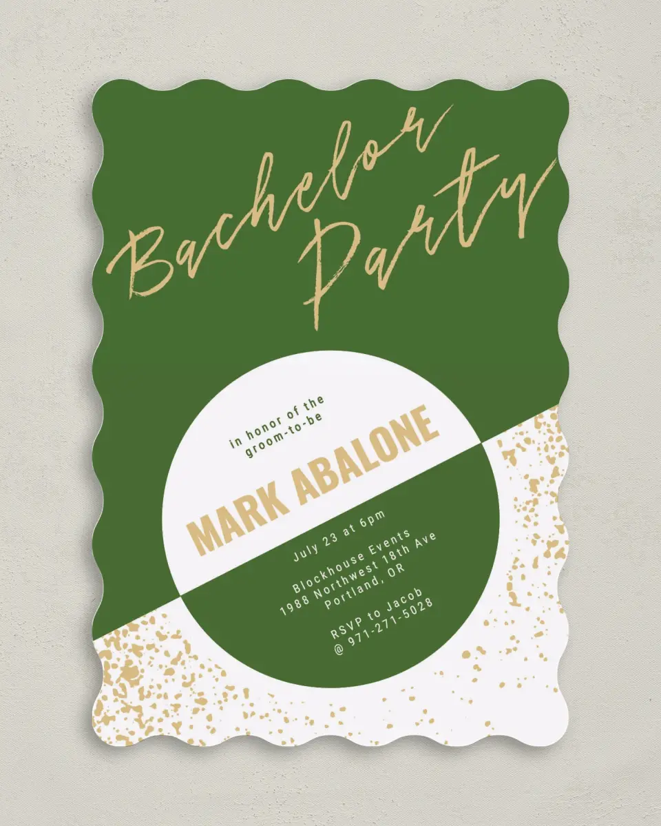 This is a 5" x 7" Bachelor Party Invitation called Bachelor Disc printed in full color on Premium Smooth paper