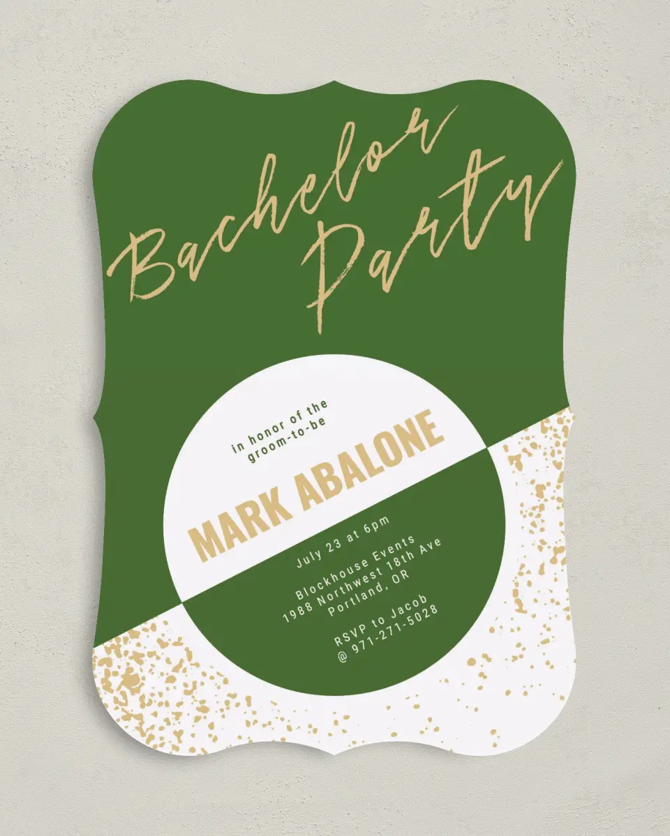 This is a 5" x 7" Bachelor Party Invitation called Bachelor Disc printed in full color on Premium Smooth paper