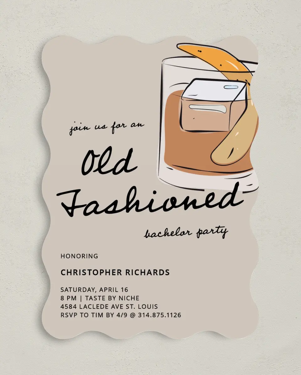 This is a 5" x 7" Bachelor Party Invitation called Bachelor Bubbly printed in full color on Premium Smooth paper