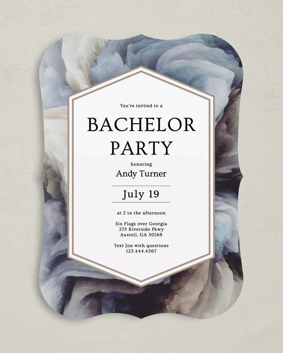 This is a 5" x 7" Bachelor Party Invitation called Wild Wash printed in full color on Premium Smooth paper