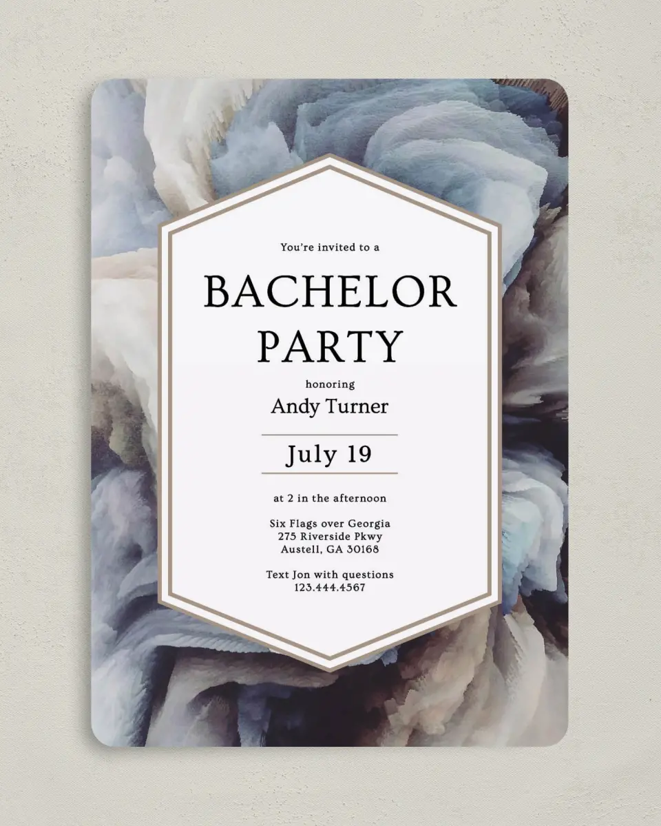 This is a 5" x 7" Bachelor Party Invitation called Wild Wash printed in full color on Premium Smooth paper
