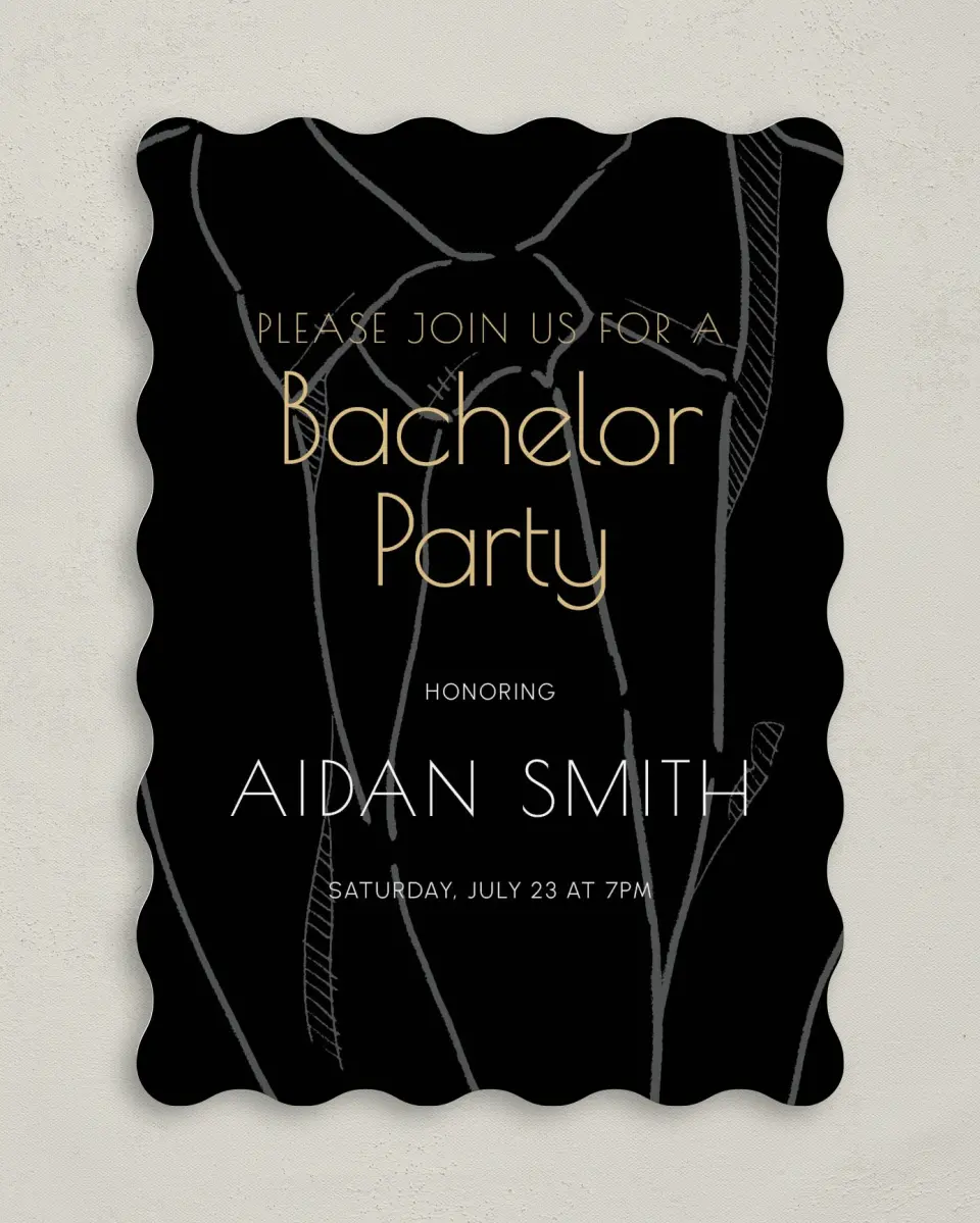 This is a 5" x 7" Bachelor Party Invitation called Stylized Bachelor printed in full color on Premium Smooth paper