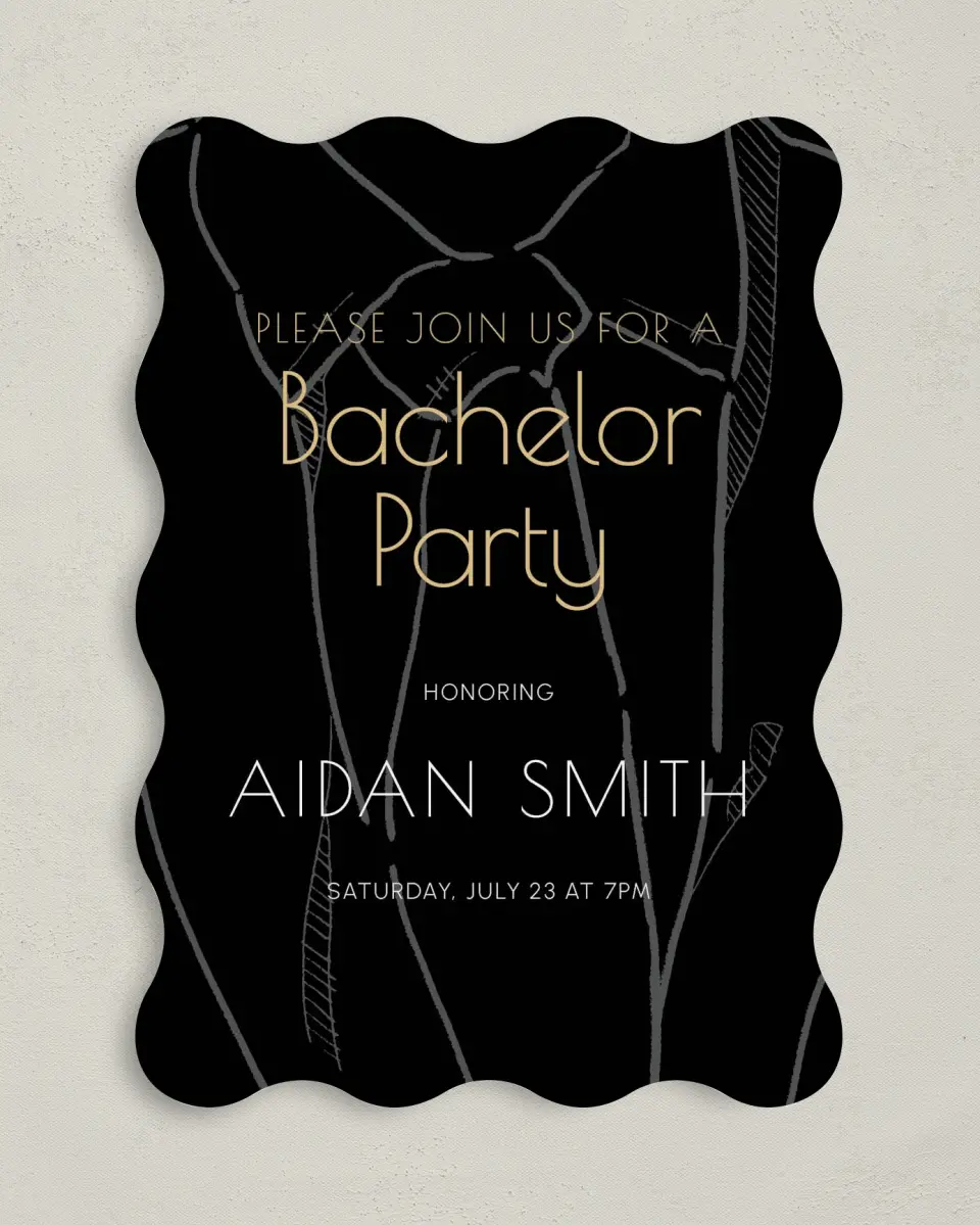 This is a 5" x 7" Bachelor Party Invitation called Stylized Bachelor printed in full color on Premium Smooth paper