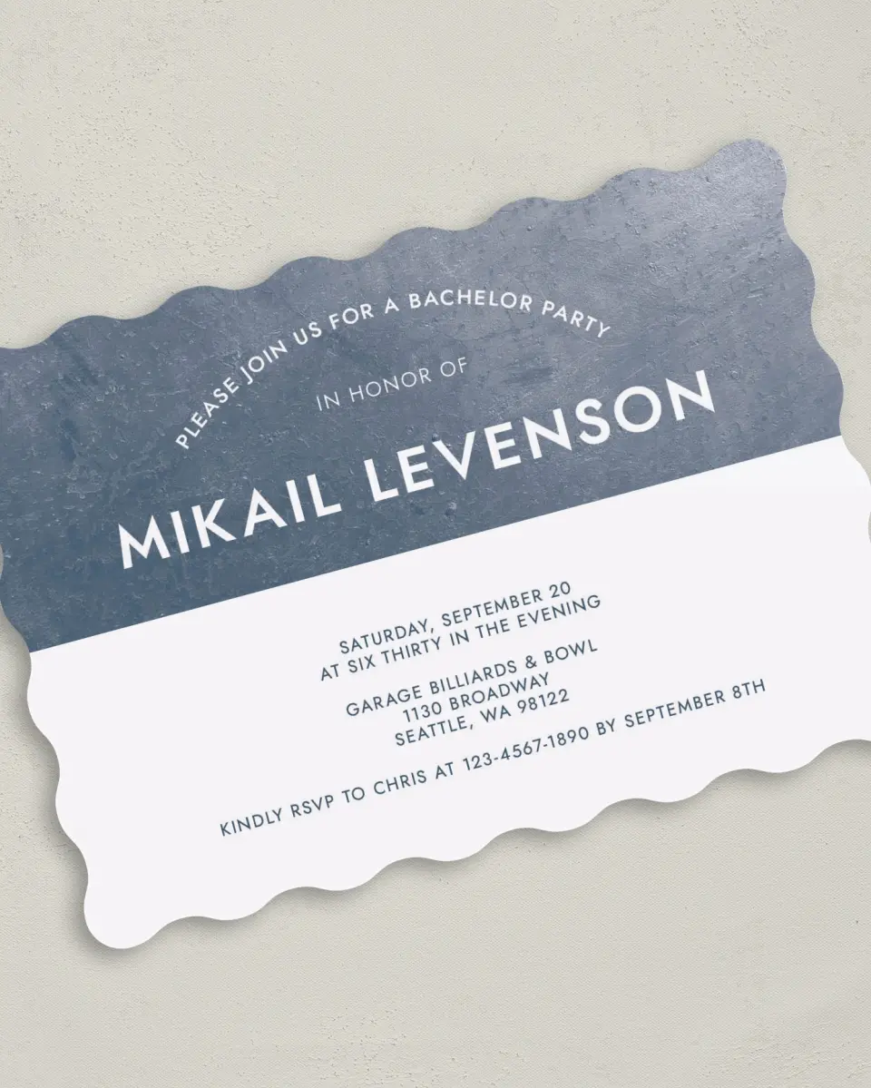This is a 5" x 7" Bachelor Party Invitation called Whimsy Texture printed in full color on Premium Smooth paper