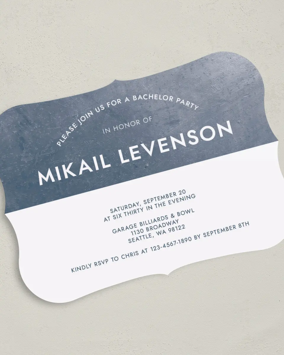 This is a 5" x 7" Bachelor Party Invitation called Whimsy Texture printed in full color on Premium Smooth paper