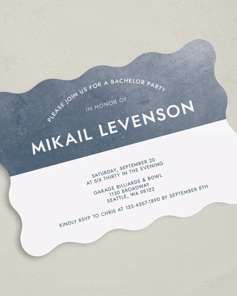 This is a 5" x 7" Bachelor Party Invitation called Whimsy Texture printed in full color on Premium Smooth paper