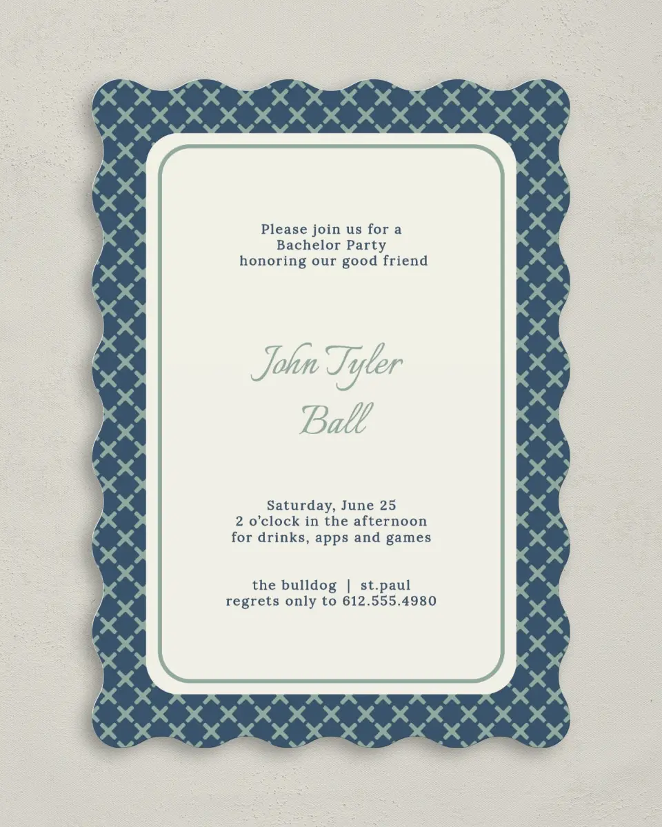 This is a 5" x 7" Bachelor Party Invitation called Points Aplenty printed in full color on Premium Smooth paper