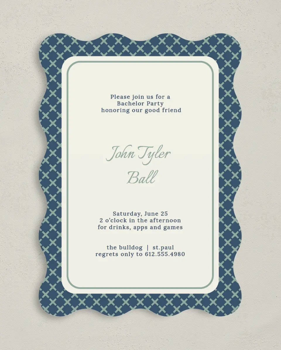This is a 5" x 7" Bachelor Party Invitation called Points Aplenty printed in full color on Premium Smooth paper