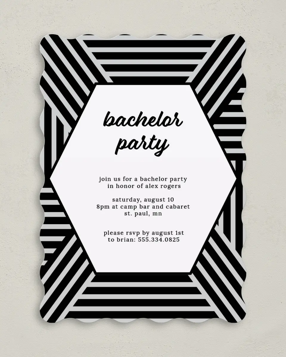 This is a 5" x 7" Bachelor Party Invitation called Bachelor Bliss printed in full color on Premium Smooth paper