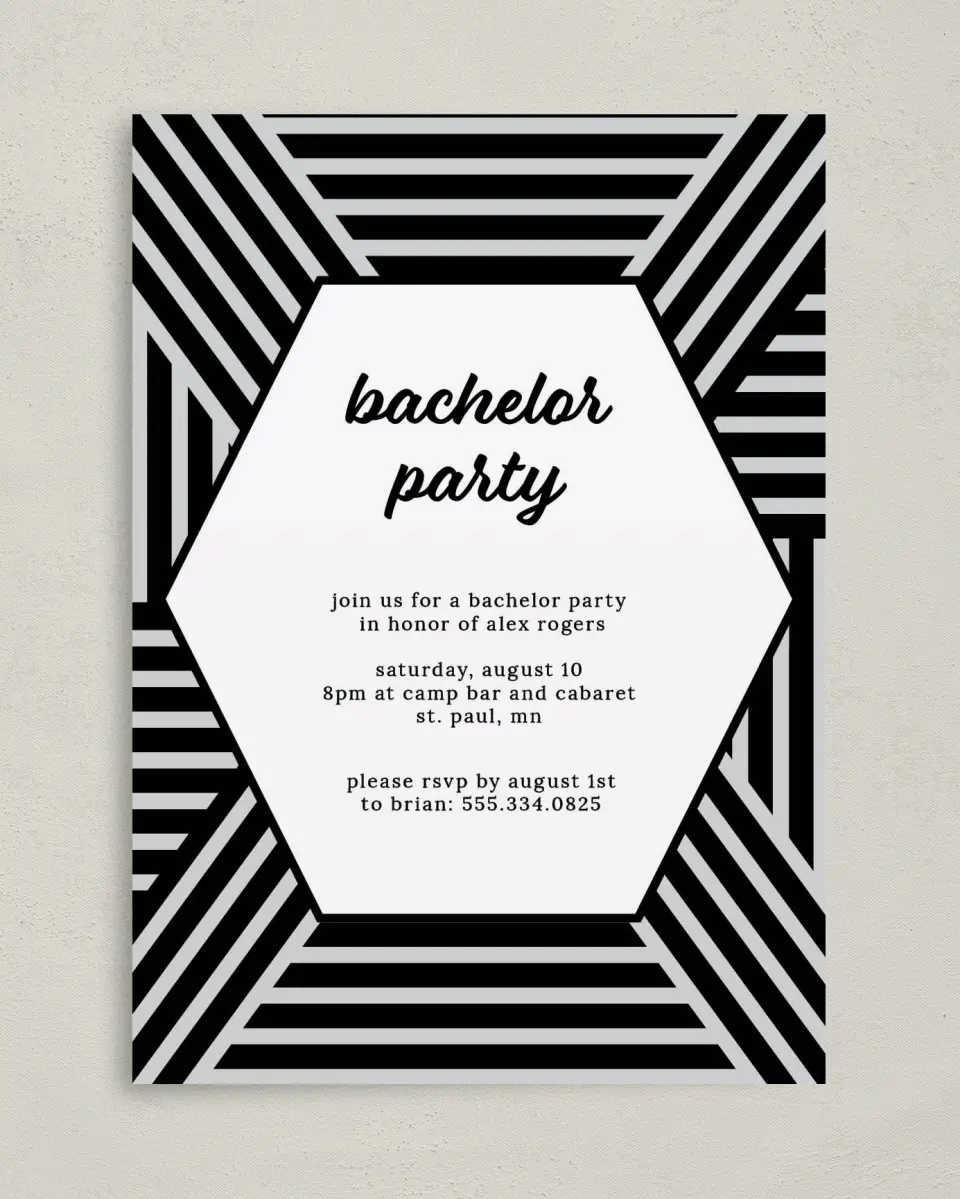 This is a 5" x 7" Bachelor Party Invitation called Bachelor Bliss printed in full color on Premium Smooth paper