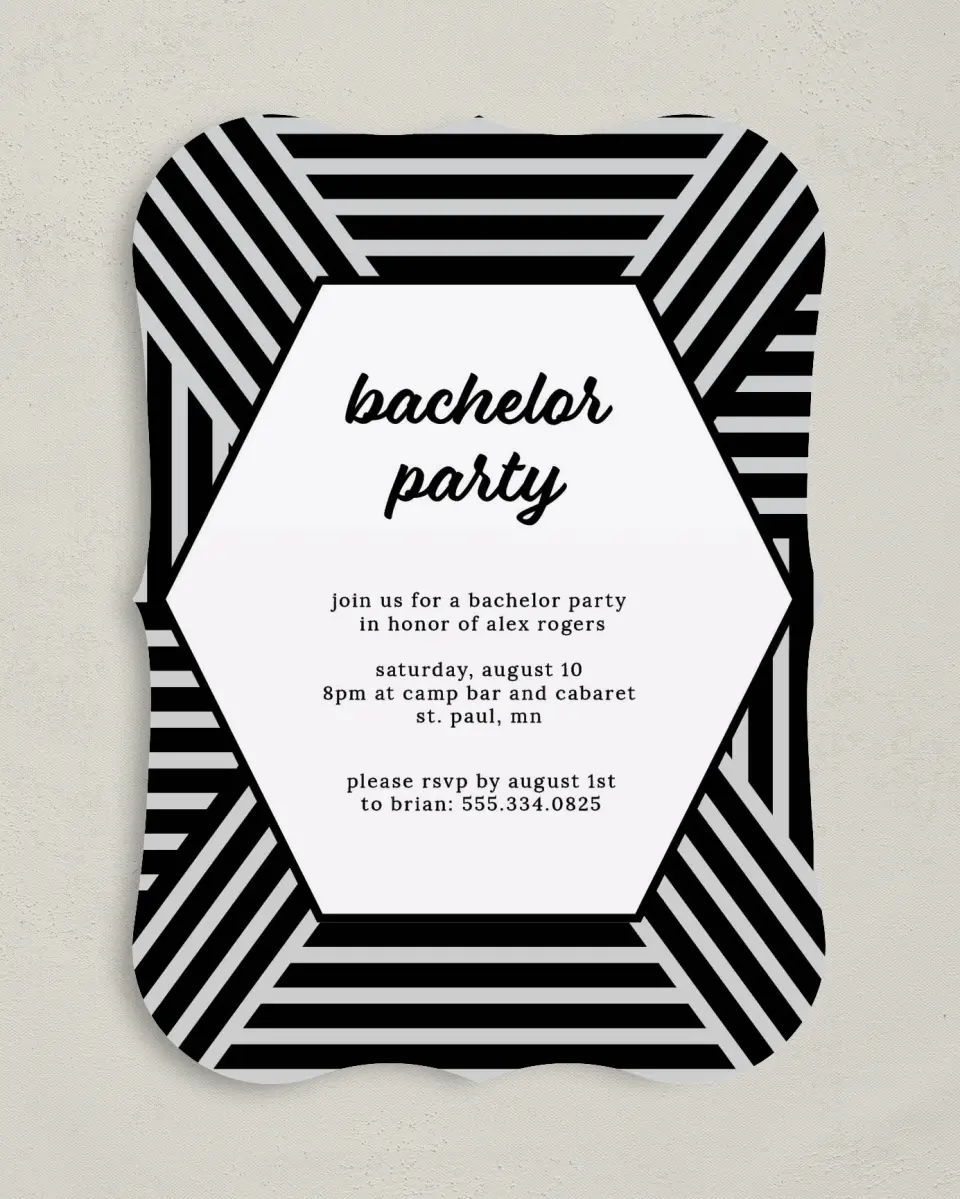 This is a 5" x 7" Bachelor Party Invitation called Bachelor Bliss printed in full color on Premium Smooth paper