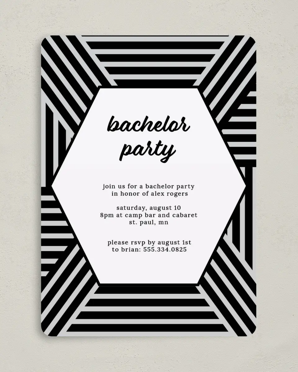 This is a 5" x 7" Bachelor Party Invitation called Bachelor Bliss printed in full color on Premium Smooth paper