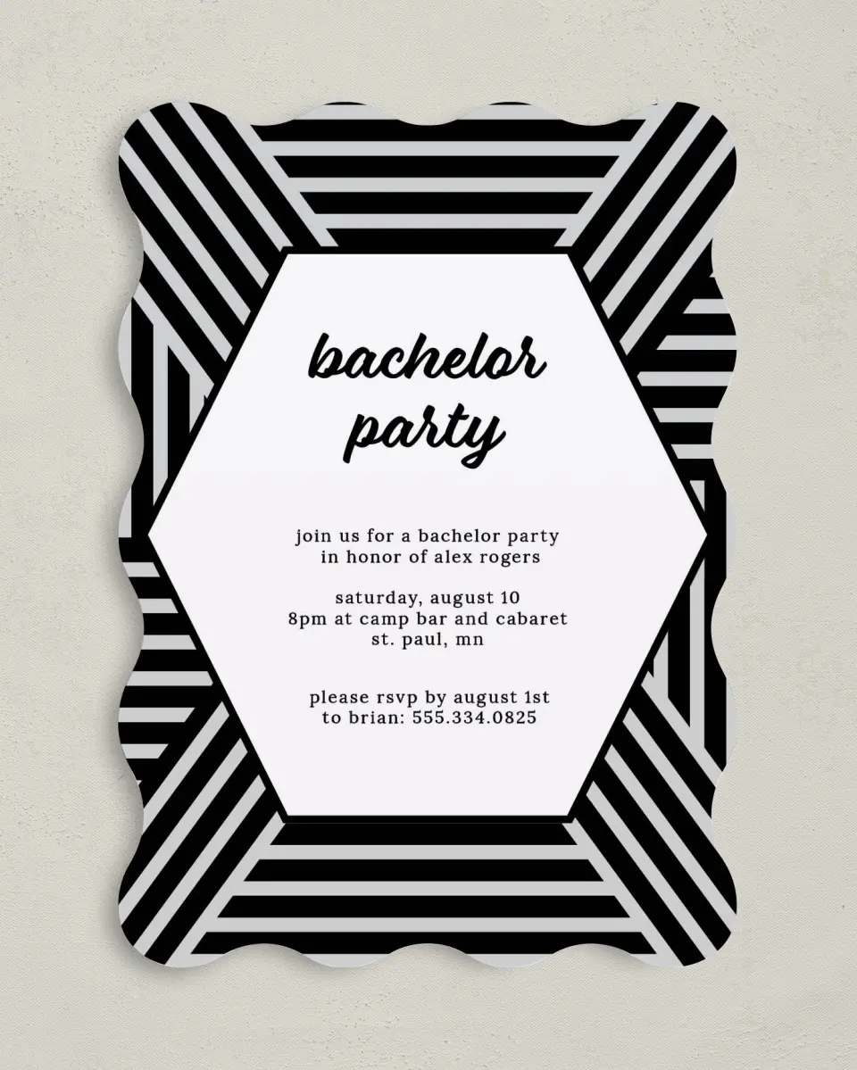 This is a 5" x 7" Bachelor Party Invitation called Bachelor Bliss printed in full color on Premium Smooth paper