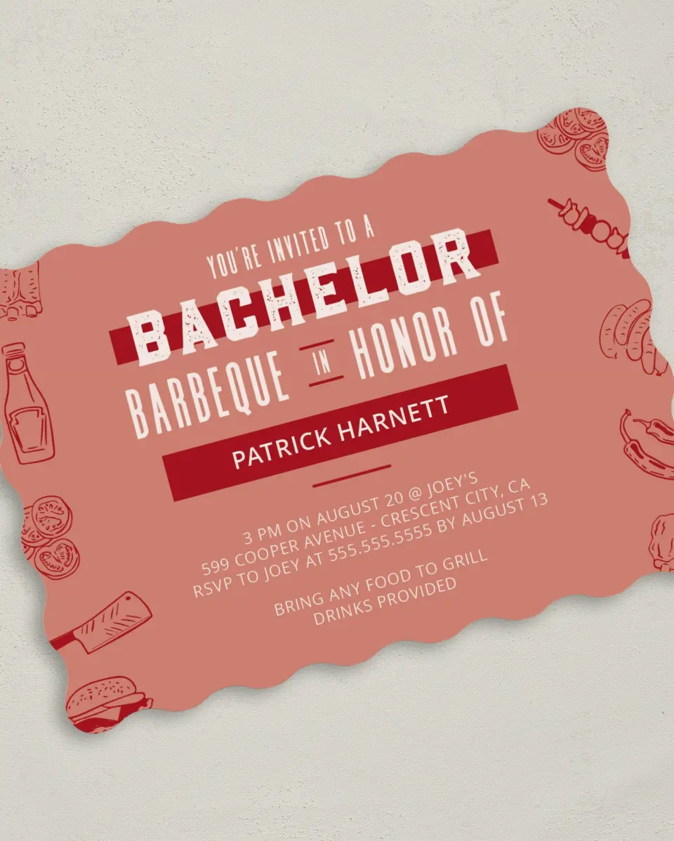 This is a 5" x 7" Bachelor Party Invitation called Fun Abundance printed in full color on Premium Smooth paper