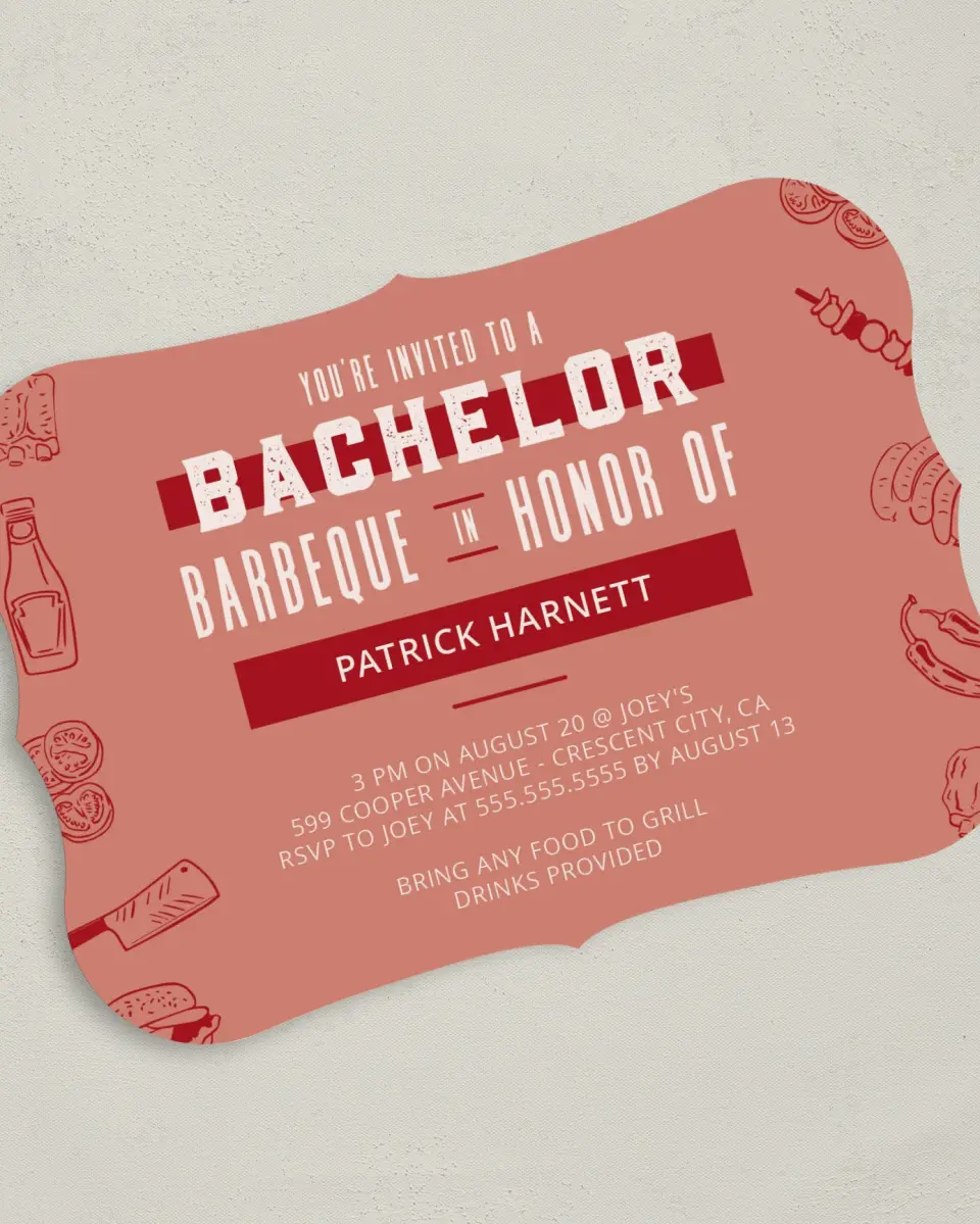 This is a 5" x 7" Bachelor Party Invitation called Fun Abundance printed in full color on Premium Smooth paper