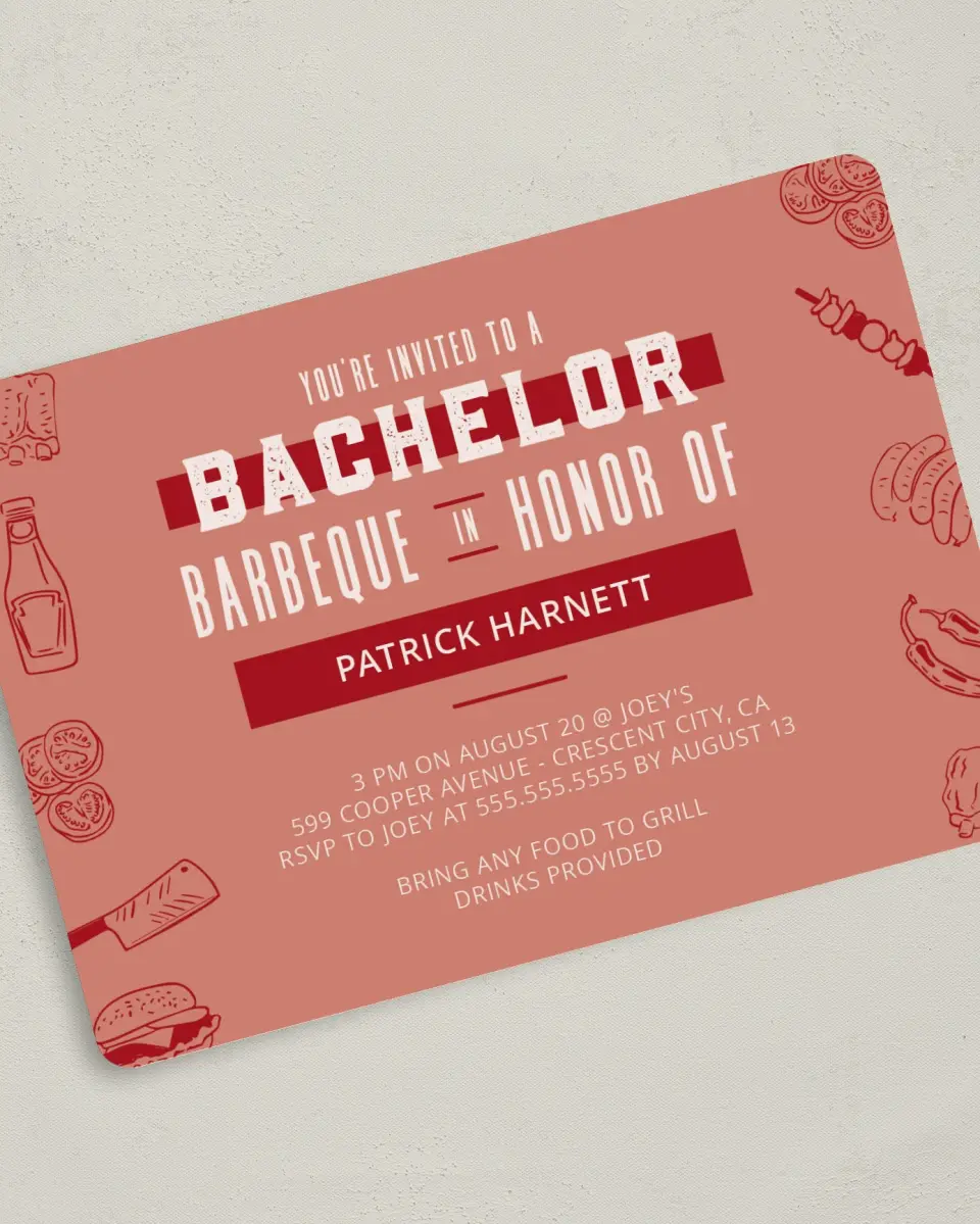 This is a 5" x 7" Bachelor Party Invitation called Fun Abundance printed in full color on Premium Smooth paper