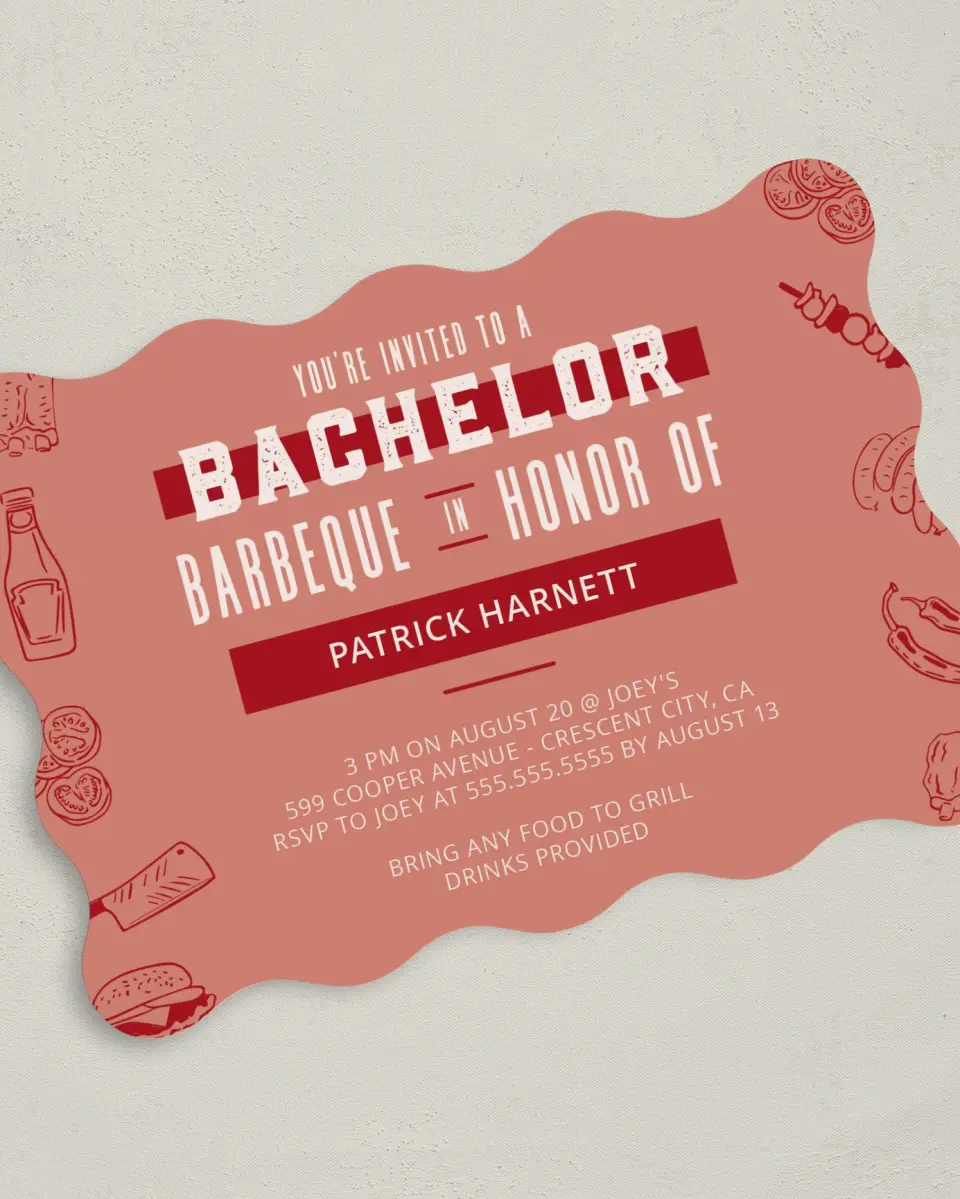 This is a 5" x 7" Bachelor Party Invitation called Fun Abundance printed in full color on Premium Smooth paper