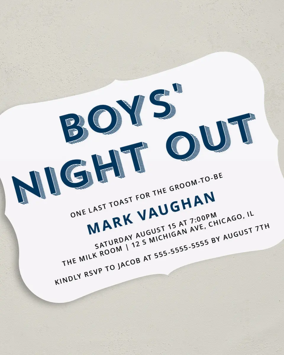 This is a 5" x 7" Bachelor Party Invitation called Bold Chevron printed in full color on Premium Smooth paper