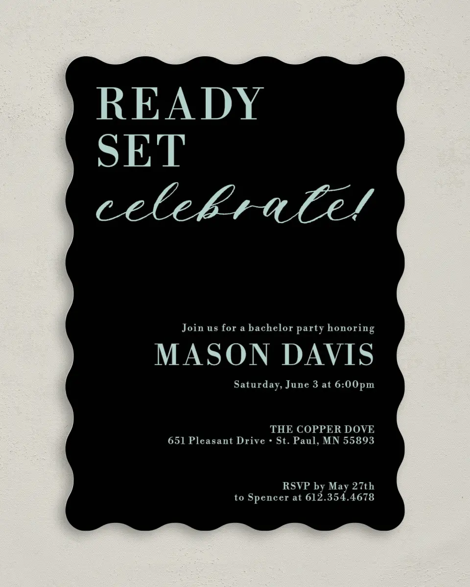 This is a 5" x 7" Bachelor Party Invitation called Bachelor Splash printed in full color on Premium Smooth paper