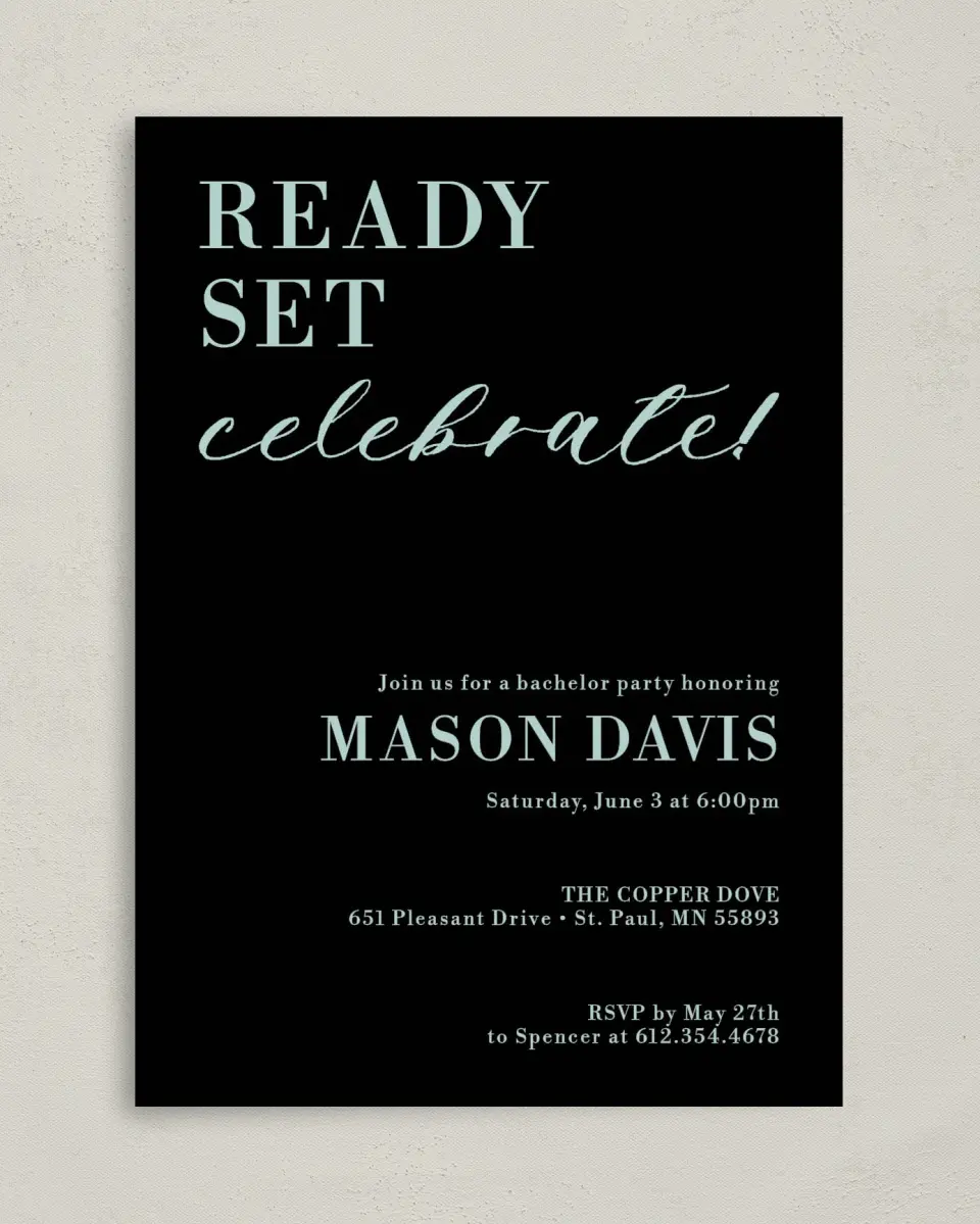 This is a 5" x 7" Bachelor Party Invitation called Bachelor Splash printed in full color on Premium Smooth paper