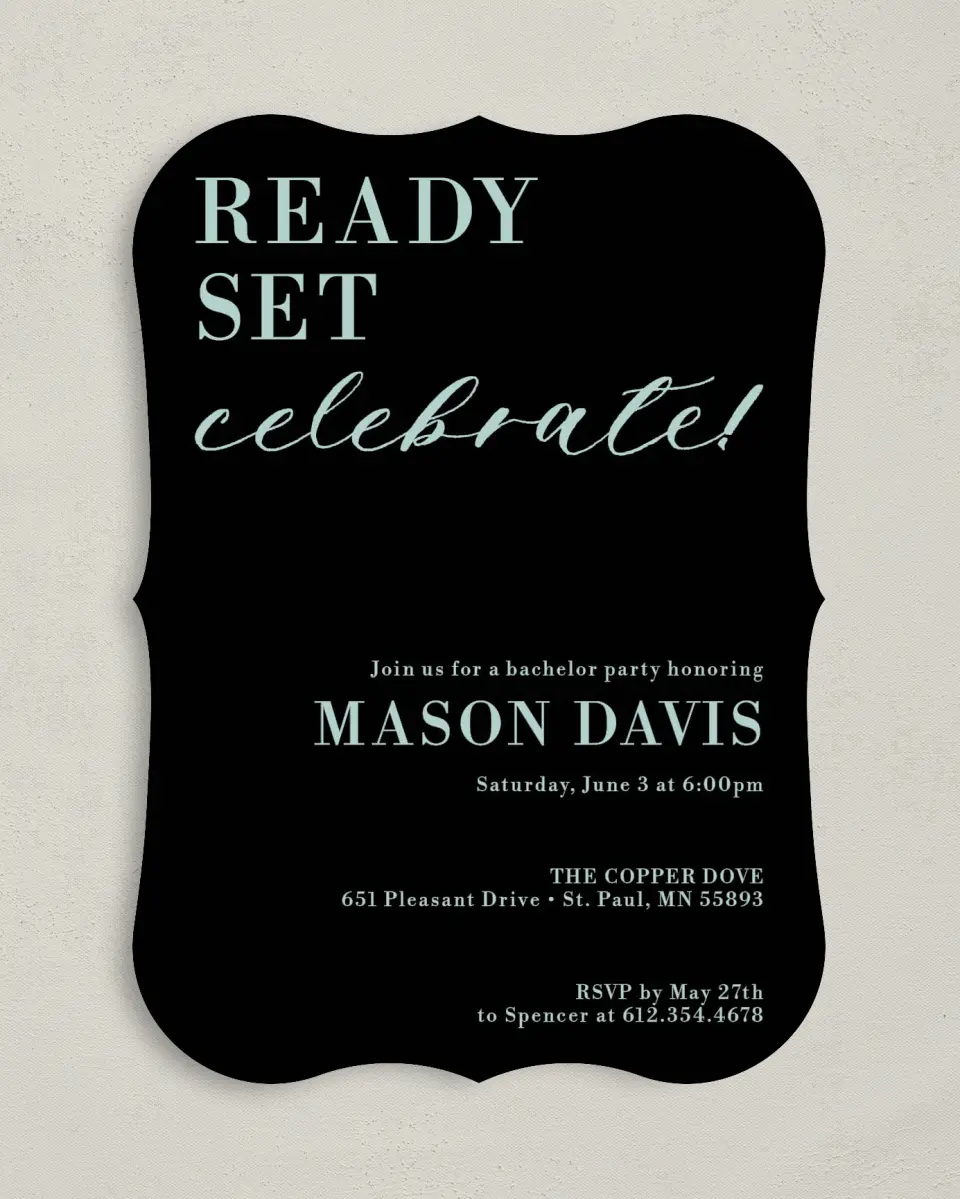 This is a 5" x 7" Bachelor Party Invitation called Bachelor Splash printed in full color on Premium Smooth paper