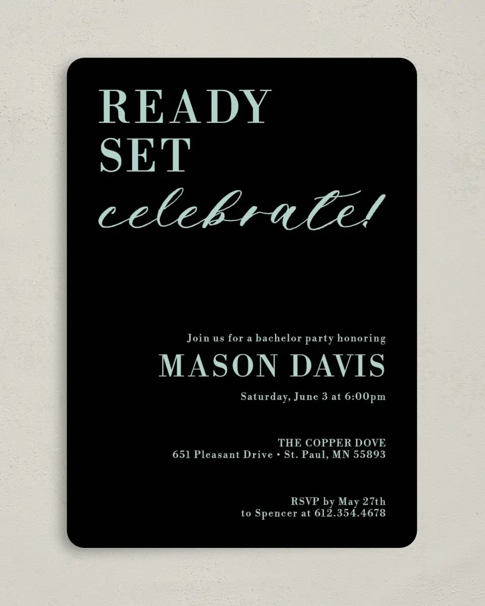 This is a 5" x 7" Bachelor Party Invitation called Bachelor Splash printed in full color on Premium Smooth paper
