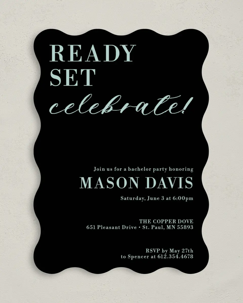This is a 5" x 7" Bachelor Party Invitation called Bachelor Splash printed in full color on Premium Smooth paper