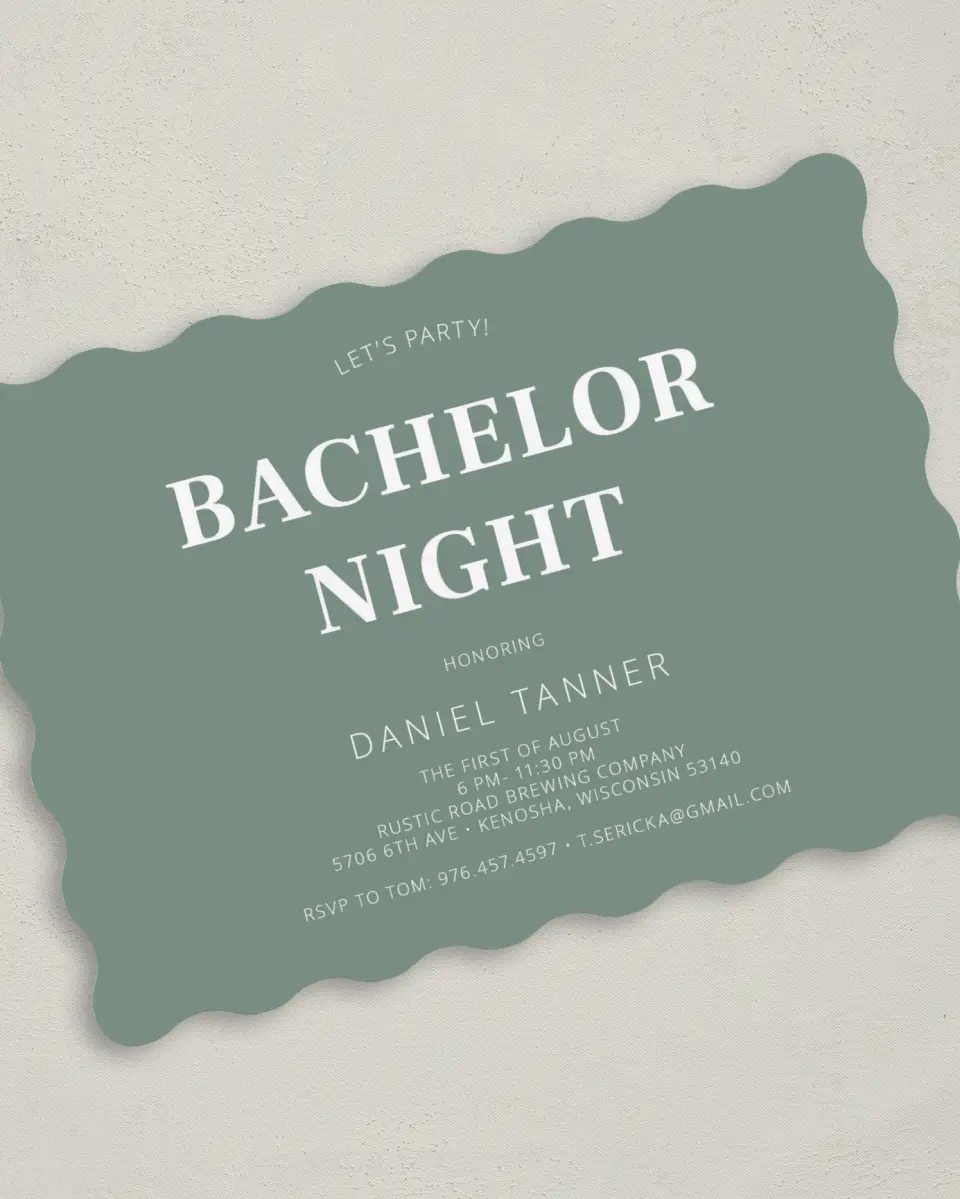 This is a 5" x 7" Bachelor Party Invitation called Groom-To-Be printed in full color on Premium Smooth paper