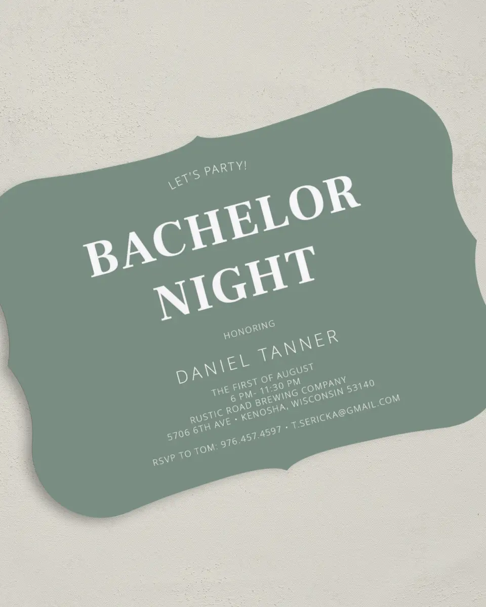 This is a 5" x 7" Bachelor Party Invitation called Groom-To-Be printed in full color on Premium Smooth paper