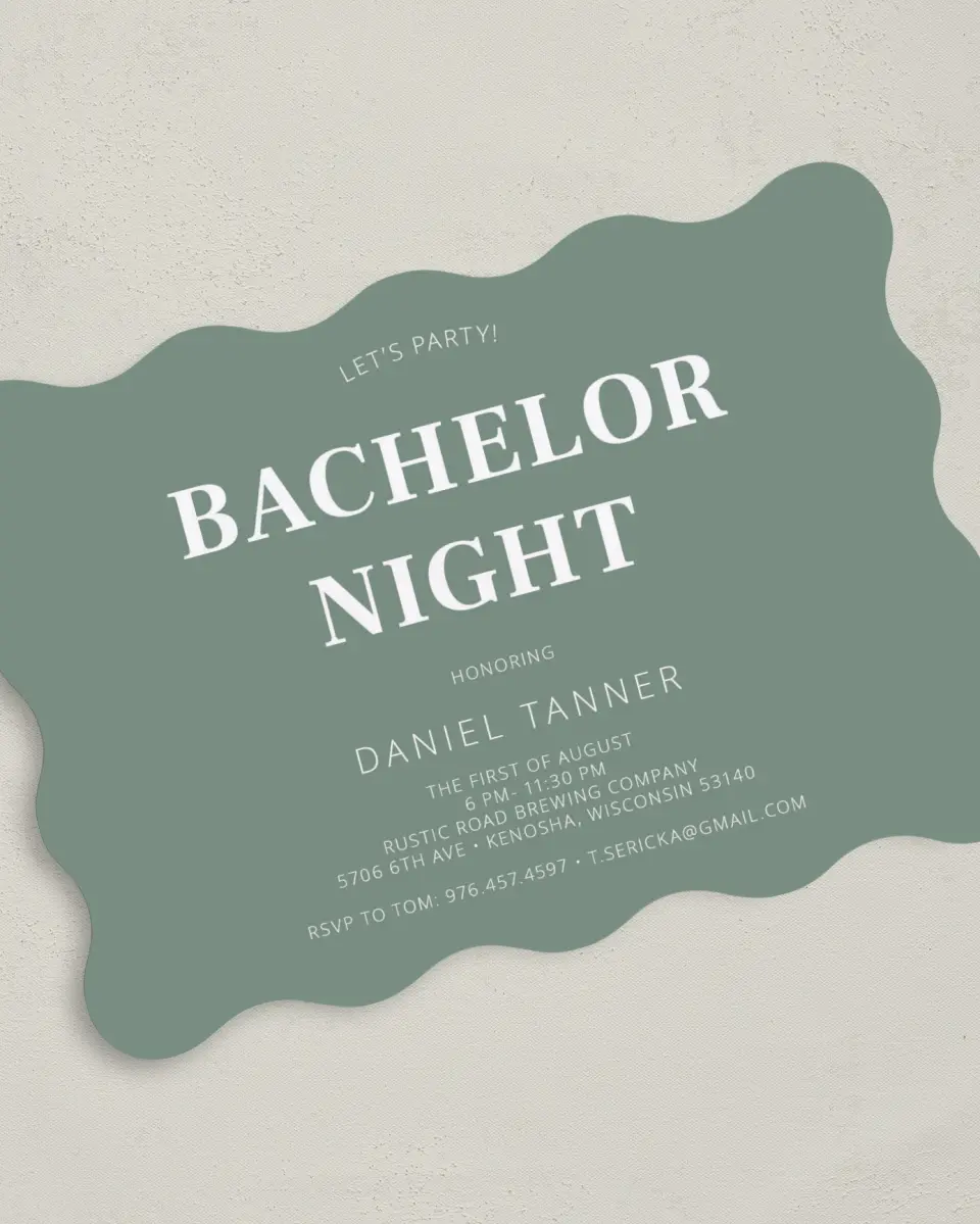 This is a 5" x 7" Bachelor Party Invitation called Groom-To-Be printed in full color on Premium Smooth paper