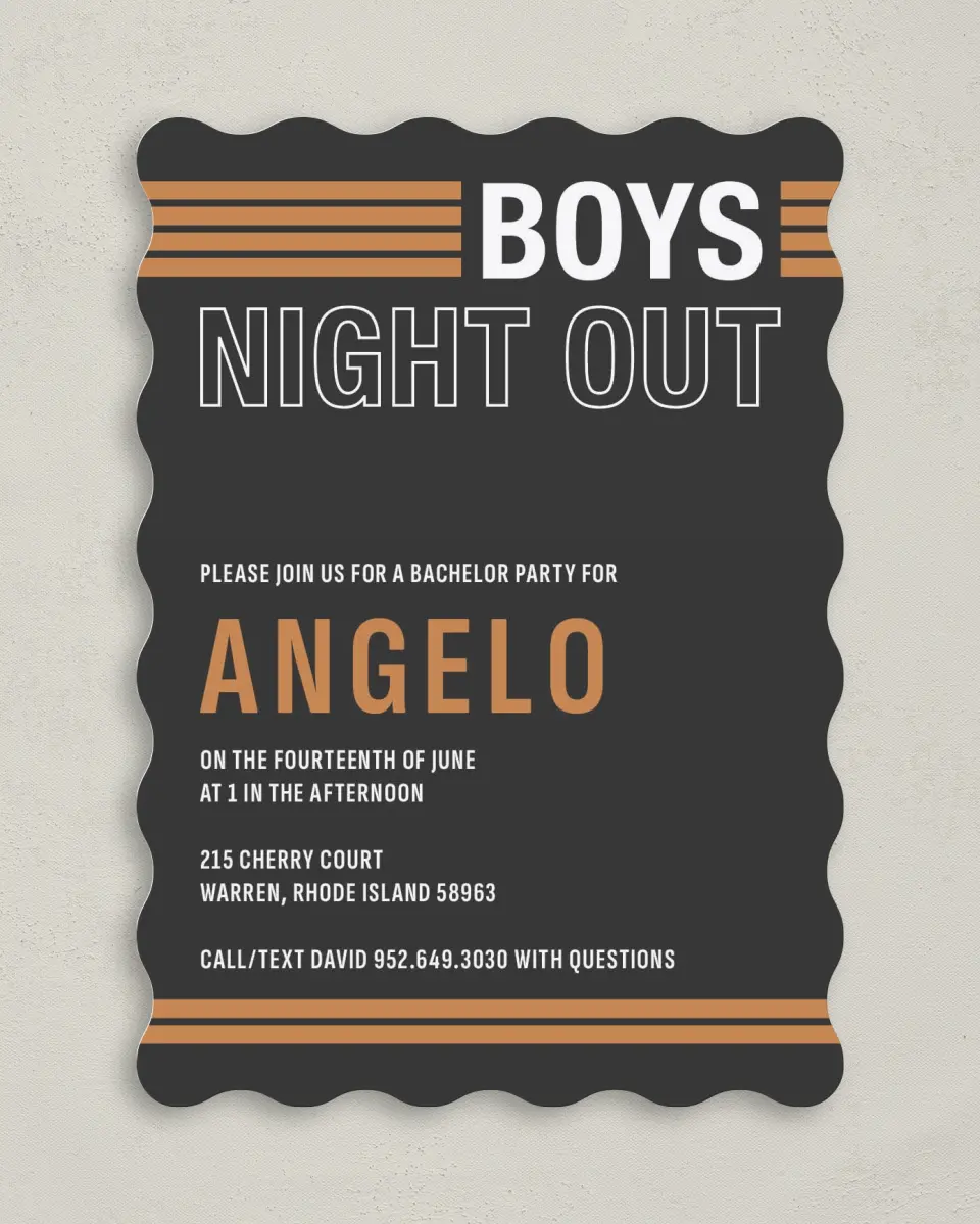 This is a 5" x 7" Bachelor Party Invitation called Soon To Be printed in full color on Premium Smooth paper