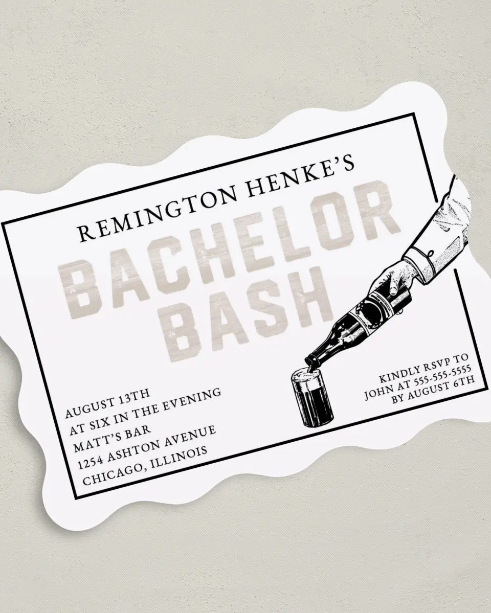 This is a 5" x 7" Bachelor Party Invitation called Watercolor Woodgrain printed in full color on Premium Smooth paper