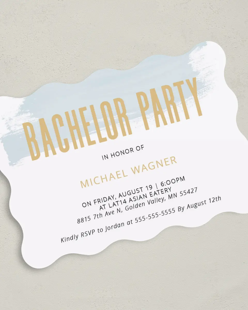 This is a 5" x 7" Bachelor Party Invitation called Bachelor Brush printed in full color on Premium Smooth paper