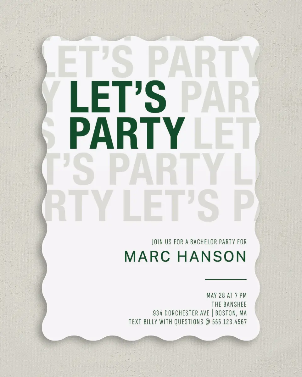 This is a 5" x 7" Bachelor Party Invitation called Groom Blessing printed in full color on Premium Smooth paper